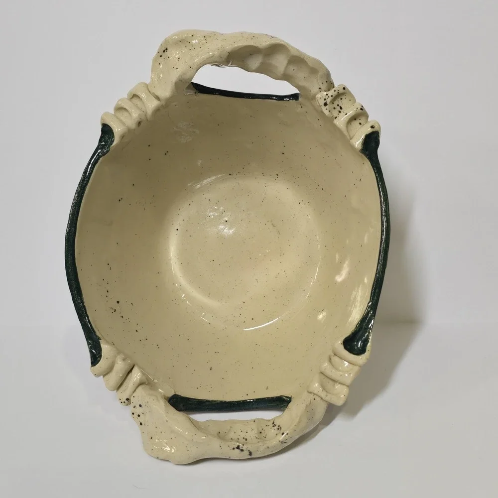Vintage Gail Miller Signed Pottery Bunny Bowl Folk Art Arkansas HandPainted